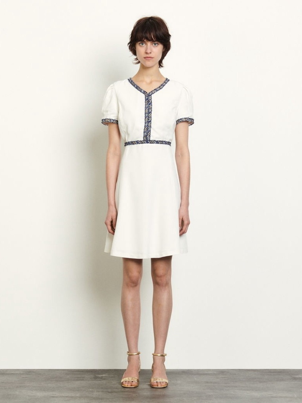 Sandro White Mini Dress with Navy Trim